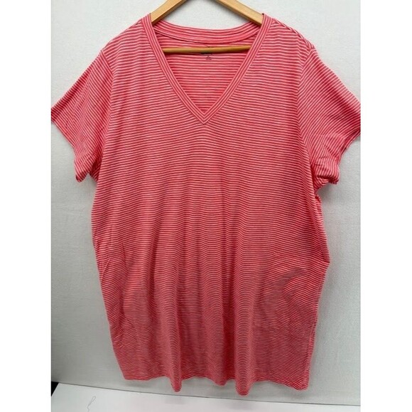Lands end Women's T-Shirt Dress Plus Size 2X Coral Striped Pockets - Picture 1 of 8